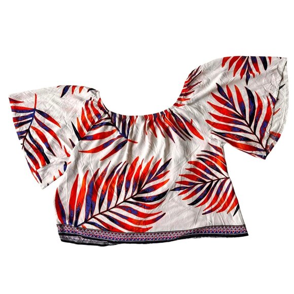 Lascada On Off Shoulder Top Size 12 14  White Festive Leaves Boho Hippie… - Picture 7 of 12